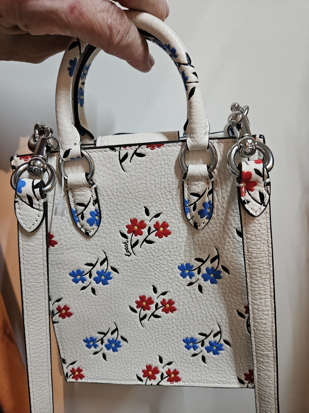 Coach Chalk Floral Mini Tote Crossbody with Red & Blue Flowers - Picture 5 of 8